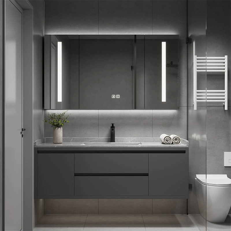 Wall Mount Modern Grey Bath Vanity with Mirror Faucet Sink for Bathroom Vanity & Faucet & Smart Medicine Cabinet Clearhalo 'Bathroom Remodel & Bathroom Fixtures' 'Bathroom Vanities' 'bathroom_vanities' 'Home Improvement' 'home_improvement' 'home_improvement_bathroom_vanities' 7958749