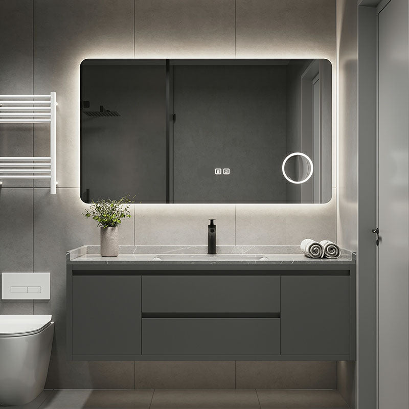 Wall Mount Modern Grey Bath Vanity with Mirror Faucet Sink for Bathroom Vanity & Faucet & Smart Mirror Clearhalo 'Bathroom Remodel & Bathroom Fixtures' 'Bathroom Vanities' 'bathroom_vanities' 'Home Improvement' 'home_improvement' 'home_improvement_bathroom_vanities' 7958754