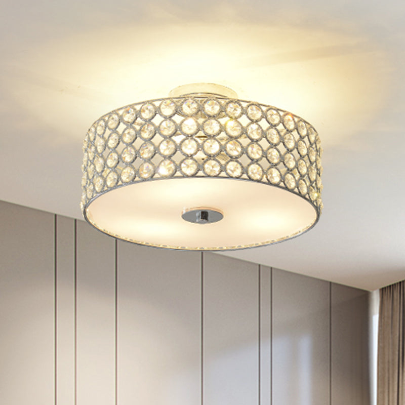 Crystal Drum Ceiling Flush Light Contemporary 3 Lights White Bedroom Flush Mount Lamp White Clearhalo 'Ceiling Lights' 'Close To Ceiling Lights' 'Close to ceiling' 'Flush mount' Lighting' 796684