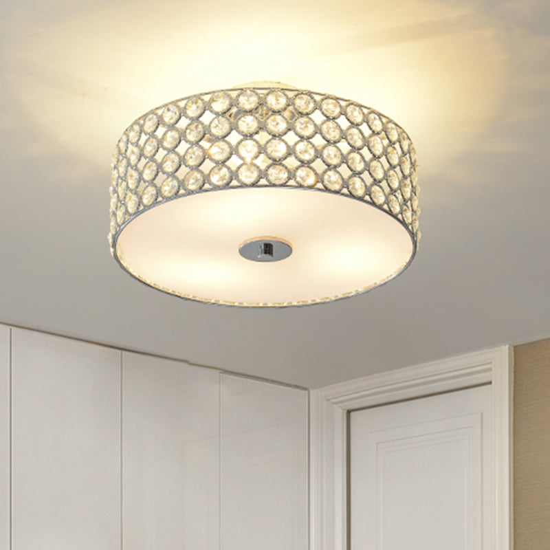 Crystal Drum Ceiling Flush Light Contemporary 3 Lights White Bedroom Flush Mount Lamp Clearhalo 'Ceiling Lights' 'Close To Ceiling Lights' 'Close to ceiling' 'Flush mount' Lighting' 796685