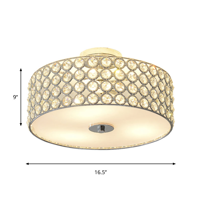 Crystal Drum Ceiling Flush Light Contemporary 3 Lights White Bedroom Flush Mount Lamp Clearhalo 'Ceiling Lights' 'Close To Ceiling Lights' 'Close to ceiling' 'Flush mount' Lighting' 796688