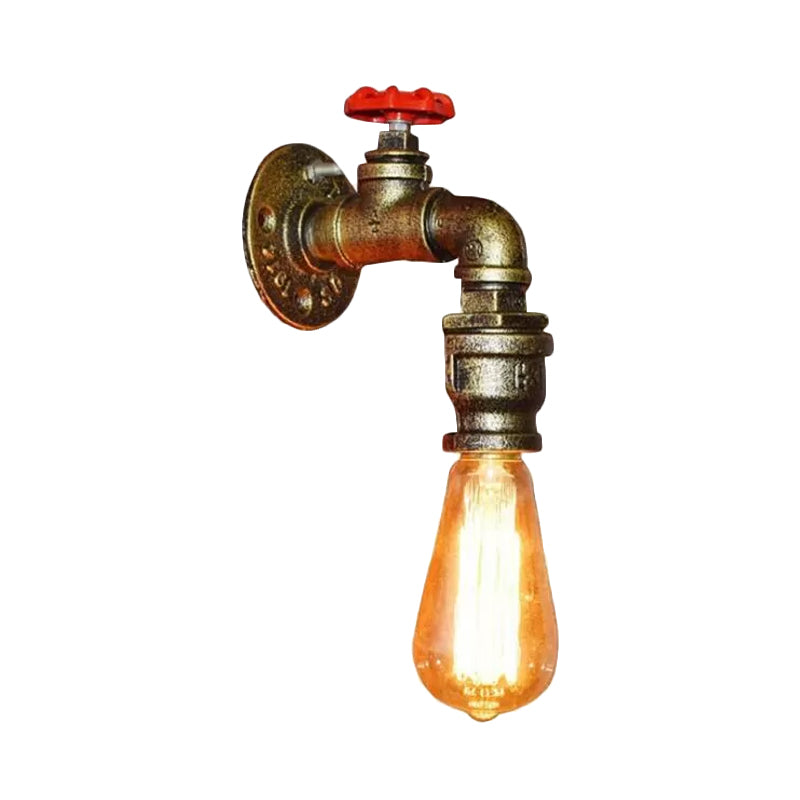 1 Head Metallic Wall Lighting Vintage Gold Water Pipe Restaurant Wall Mount Lamp with Valve Clearhalo 'Art deco wall lights' 'Cast Iron' 'Glass' 'Industrial wall lights' 'Industrial' 'Middle century wall lights' 'Modern' 'Rustic wall lights' 'Tiffany' 'Traditional wall lights' 'Wall Lamps & Sconces' 'Wall Lights' Lighting' 797668