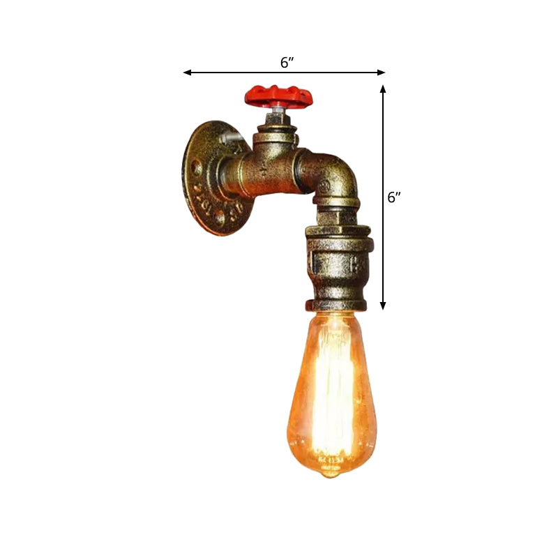 1 Head Metallic Wall Lighting Vintage Gold Water Pipe Restaurant Wall Mount Lamp with Valve Clearhalo 'Art deco wall lights' 'Cast Iron' 'Glass' 'Industrial wall lights' 'Industrial' 'Middle century wall lights' 'Modern' 'Rustic wall lights' 'Tiffany' 'Traditional wall lights' 'Wall Lamps & Sconces' 'Wall Lights' Lighting' 797670