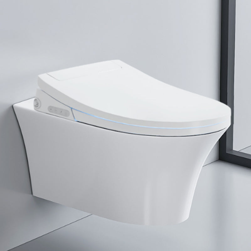Contemporary White Wall Hung Toilet Set with Soft Close Bidet Seat V Shape Clearhalo 'Bathroom Remodel & Bathroom Fixtures' 'Bidets' 'Home Improvement' 'home_improvement' 'home_improvement_bidets' 'Toilets & Bidets' 7981436
