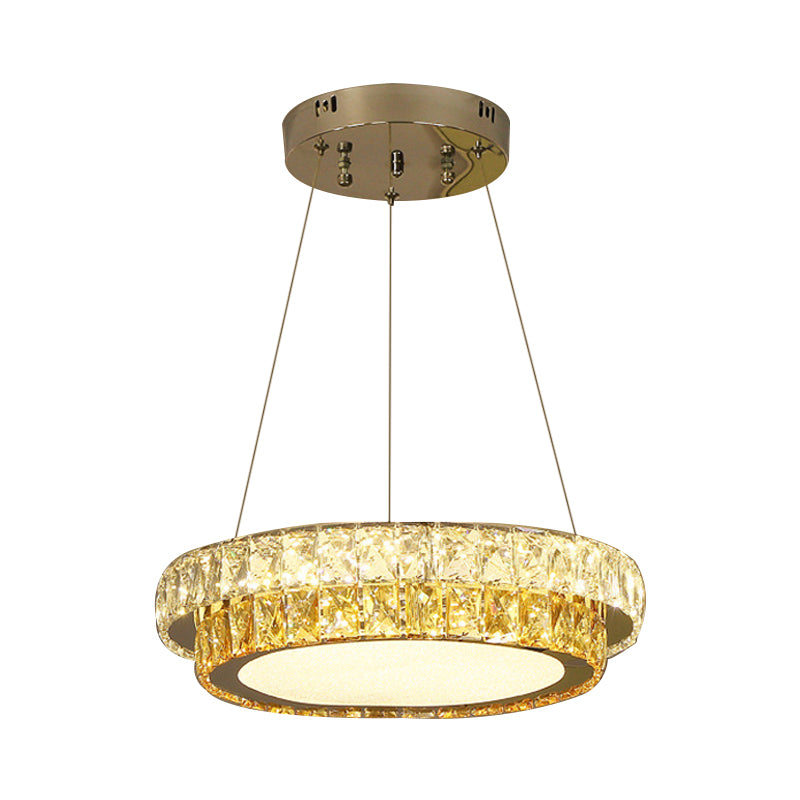 2-Tier Round LED Hanging Lamp Modern Gold Crystal Embedded Chandelier for Dining Room, 16"/23.5"/31.5" Dia Clearhalo 'Ceiling Lights' 'Chandeliers' 'Modern Chandeliers' 'Modern' Lighting' 798340