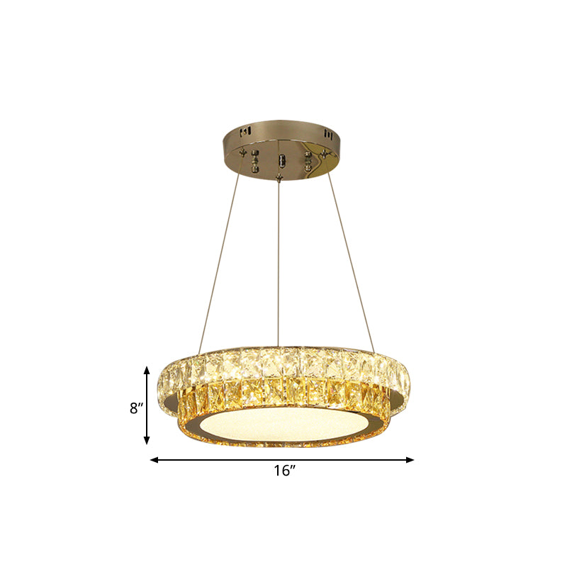 2-Tier Round LED Hanging Lamp Modern Gold Crystal Embedded Chandelier for Dining Room, 16"/23.5"/31.5" Dia Clearhalo 'Ceiling Lights' 'Chandeliers' 'Modern Chandeliers' 'Modern' Lighting' 798341