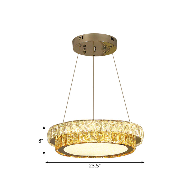 2-Tier Round LED Hanging Lamp Modern Gold Crystal Embedded Chandelier for Dining Room, 16"/23.5"/31.5" Dia Clearhalo 'Ceiling Lights' 'Chandeliers' 'Modern Chandeliers' 'Modern' Lighting' 798342