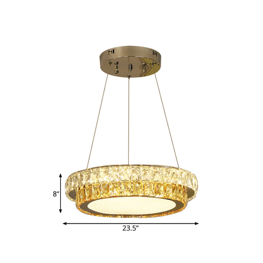 2-Tier Round LED Hanging Lamp Modern Gold Crystal Embedded Chandelier for Dining Room, 16"/23.5"/31.5" Dia Clearhalo 'Ceiling Lights' 'Chandeliers' 'Modern Chandeliers' 'Modern' Lighting' 798342