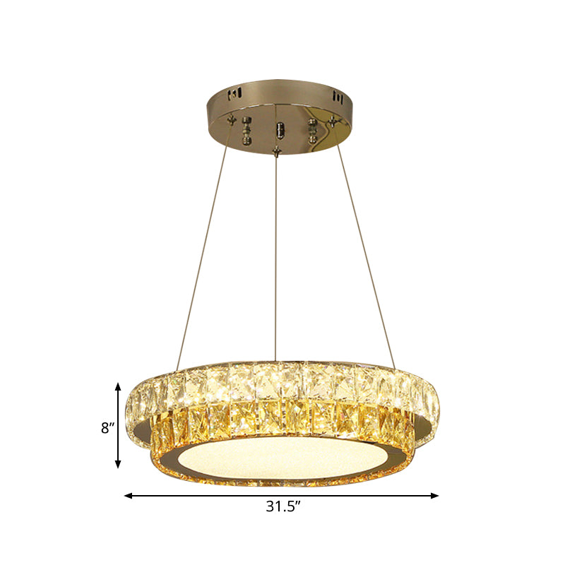 2-Tier Round LED Hanging Lamp Modern Gold Crystal Embedded Chandelier for Dining Room, 16"/23.5"/31.5" Dia Clearhalo 'Ceiling Lights' 'Chandeliers' 'Modern Chandeliers' 'Modern' Lighting' 798343