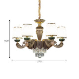 Tapered Opal Glass Chandelier Traditional 6 Heads Dining Room Pendant Light in Brown with K9 Crystal Insert Clearhalo 'Ceiling Lights' 'Chandeliers' 'Modern Chandeliers' 'Modern' Lighting' 798429