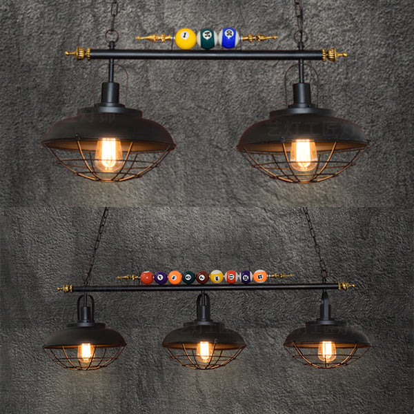 Metal Wire Frame Island Light with Barn Shade Industrial 2/3 Heads Billiard Room Island Lamp in Black Clearhalo 'Ceiling Lights' 'Island Lights' Lighting' 79850