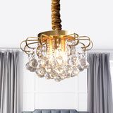 3/5-Bulb Pendant Chandelier Traditional Floral Faceted Crystal Ball Drop Hanging Pendant Light in Gold, 14"/18" Wide Clearhalo 'Ceiling Lights' 'Chandeliers' 'Modern Chandeliers' 'Modern' Lighting' 798519