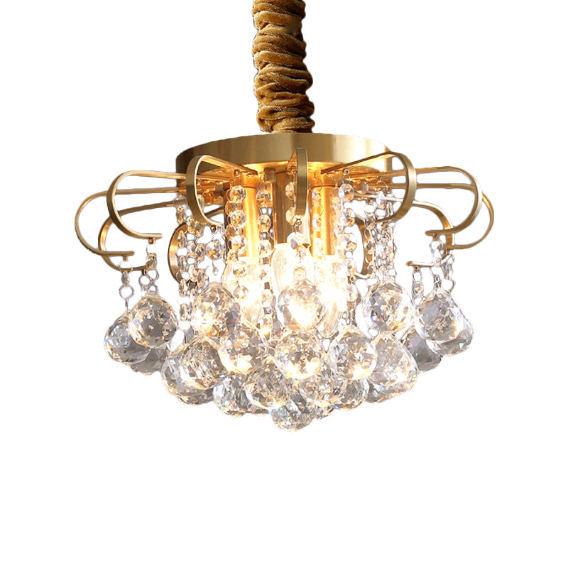 3/5-Bulb Pendant Chandelier Traditional Floral Faceted Crystal Ball Drop Hanging Pendant Light in Gold, 14"/18" Wide Clearhalo 'Ceiling Lights' 'Chandeliers' 'Modern Chandeliers' 'Modern' Lighting' 798520