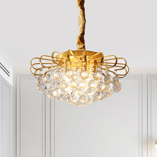 3/5-Bulb Pendant Chandelier Traditional Floral Faceted Crystal Ball Drop Hanging Pendant Light in Gold, 14"/18" Wide Clearhalo 'Ceiling Lights' 'Chandeliers' 'Modern Chandeliers' 'Modern' Lighting' 798524