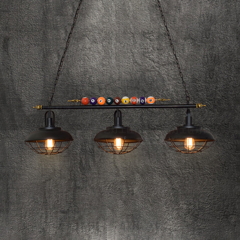 Metal Wire Frame Island Light with Barn Shade Industrial 2/3 Heads Billiard Room Island Lamp in Black 3 Black Clearhalo 'Ceiling Lights' 'Island Lights' Lighting' 79855