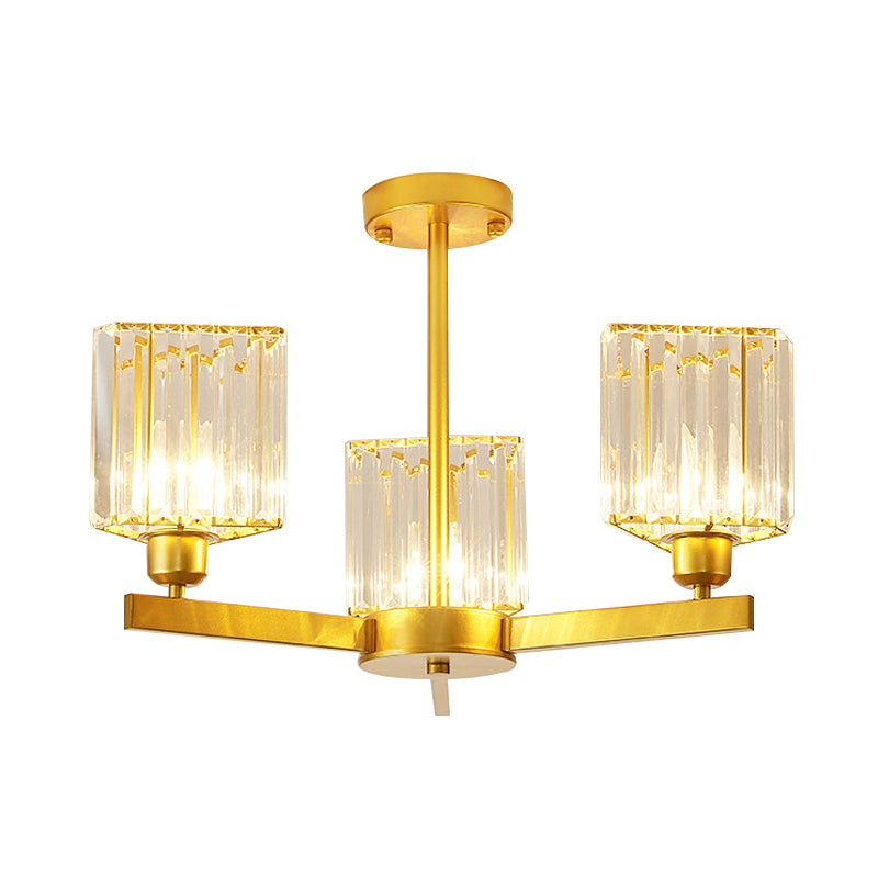 Gold 3/6 Heads Hanging Chandelier Crystal Triangle Prisms Pendant Light for Bedroom Clearhalo 'Ceiling Lights' 'Chandeliers' 'Modern Chandeliers' 'Modern' Lighting' 798569