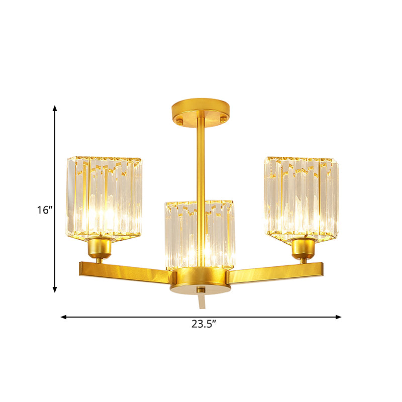 Gold 3/6 Heads Hanging Chandelier Crystal Triangle Prisms Pendant Light for Bedroom Clearhalo 'Ceiling Lights' 'Chandeliers' 'Modern Chandeliers' 'Modern' Lighting' 798571