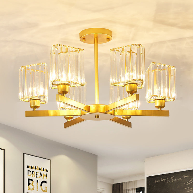 Gold 3/6 Heads Hanging Chandelier Crystal Triangle Prisms Pendant Light for Bedroom 6 Gold Clearhalo 'Ceiling Lights' 'Chandeliers' 'Modern Chandeliers' 'Modern' Lighting' 798572