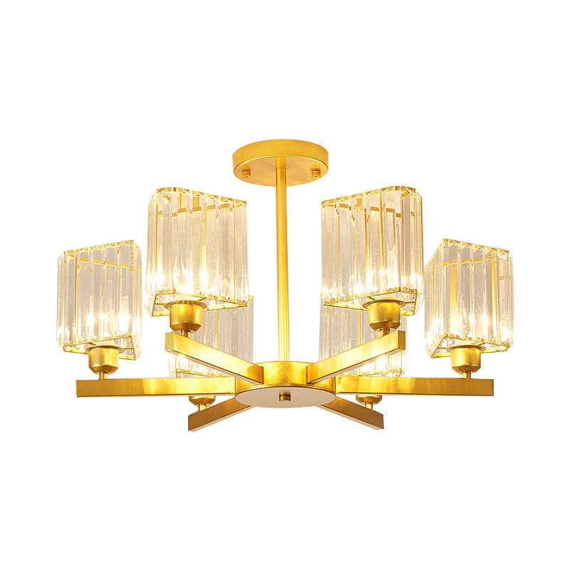 Gold 3/6 Heads Hanging Chandelier Crystal Triangle Prisms Pendant Light for Bedroom Clearhalo 'Ceiling Lights' 'Chandeliers' 'Modern Chandeliers' 'Modern' Lighting' 798574