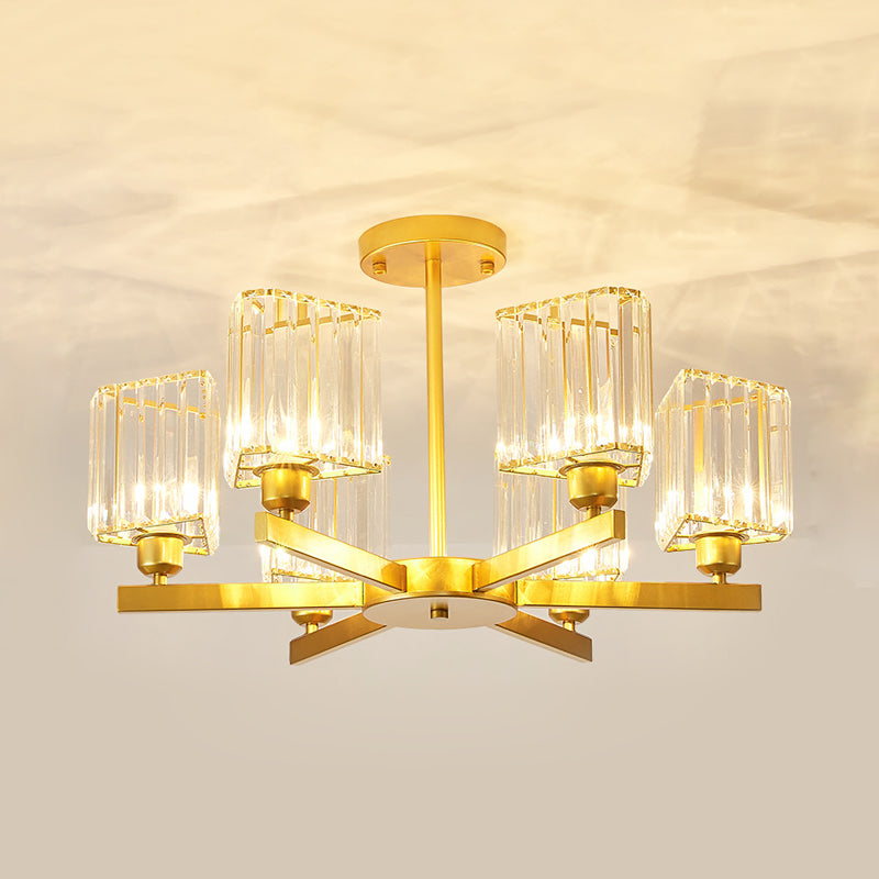 Gold 3/6 Heads Hanging Chandelier Crystal Triangle Prisms Pendant Light for Bedroom Clearhalo 'Ceiling Lights' 'Chandeliers' 'Modern Chandeliers' 'Modern' Lighting' 798575