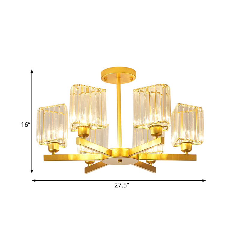 Gold 3/6 Heads Hanging Chandelier Crystal Triangle Prisms Pendant Light for Bedroom Clearhalo 'Ceiling Lights' 'Chandeliers' 'Modern Chandeliers' 'Modern' Lighting' 798576