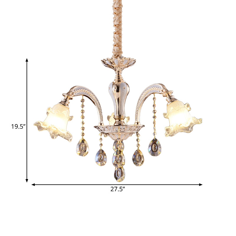 2-Layer Ruffle Clear Glass Chandelier Antiqued 3/6 Lights Dining Table Suspension Lamp in Gold Clearhalo 'Ceiling Lights' 'Chandeliers' 'Close To Ceiling Lights' 'Glass shade' 'Glass' 'Modern Chandeliers' 'Modern' Lighting' 798589