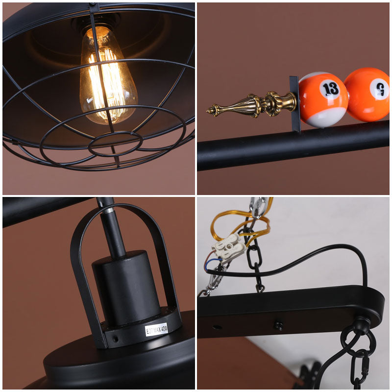 Metal Wire Frame Island Light with Barn Shade Industrial 2/3 Heads Billiard Room Island Lamp in Black Clearhalo 'Ceiling Lights' 'Island Lights' Lighting' 79859