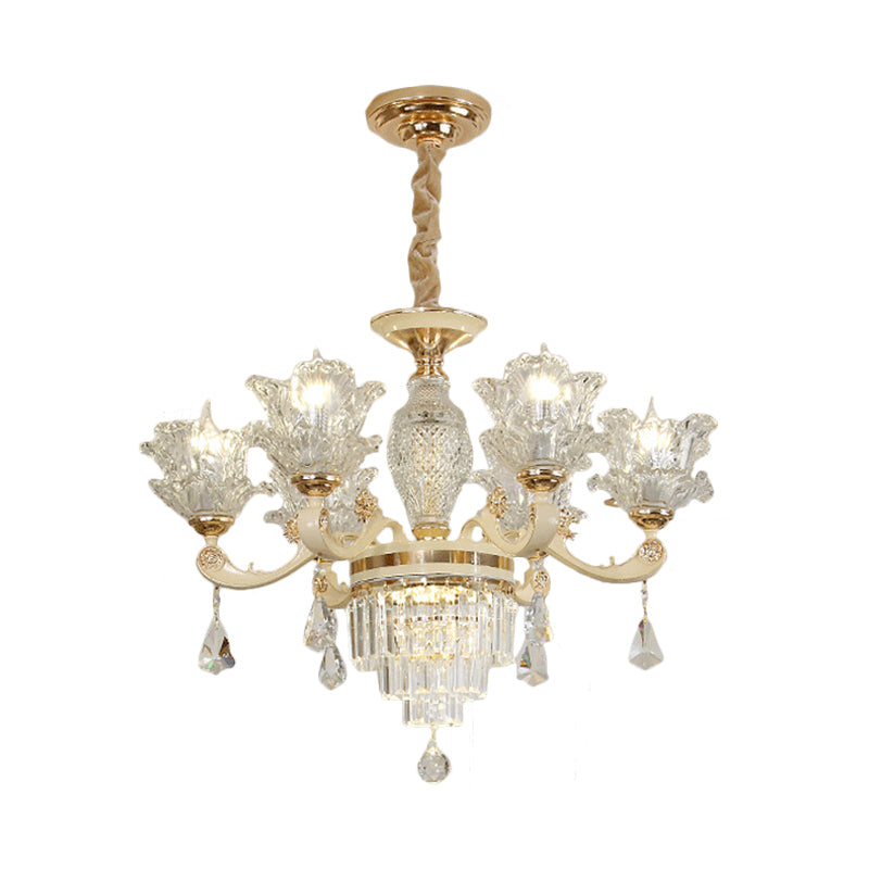 6 Heads Clear Glass Chandelier Modern Gold Blossom Living Room Ceiling Pendant Light Clearhalo 'Ceiling Lights' 'Chandeliers' 'Modern Chandeliers' 'Modern' Lighting' 798592