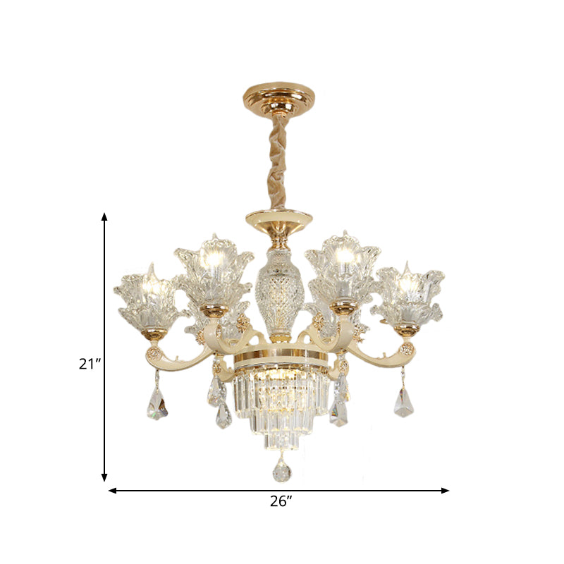 6 Heads Clear Glass Chandelier Modern Gold Blossom Living Room Ceiling Pendant Light Clearhalo 'Ceiling Lights' 'Chandeliers' 'Modern Chandeliers' 'Modern' Lighting' 798593