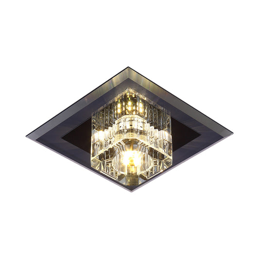 Clear Crystal Cube Mini Ceiling Light Minimalistic Corridor LED Flush Mount Lamp Clearhalo 'Ceiling Lights' 'Close To Ceiling Lights' 'Close to ceiling' 'Flush mount' Lighting' 798621