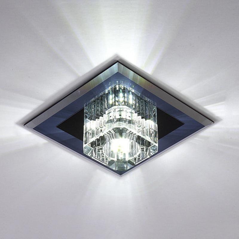 Clear Crystal Cube Mini Ceiling Light Minimalistic Corridor LED Flush Mount Lamp Clearhalo 'Ceiling Lights' 'Close To Ceiling Lights' 'Close to ceiling' 'Flush mount' Lighting' 798622