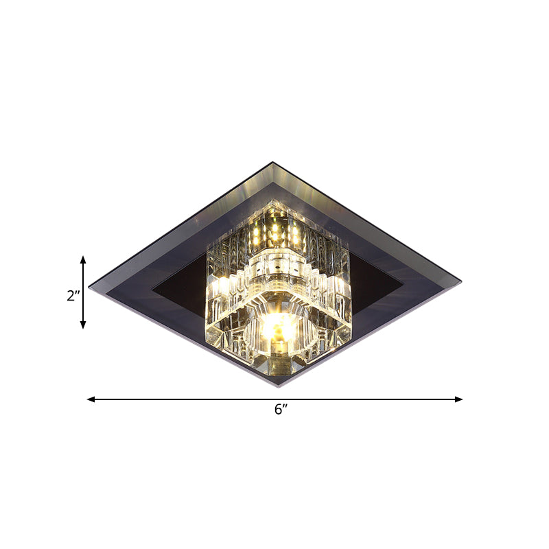 Clear Crystal Cube Mini Ceiling Light Minimalistic Corridor LED Flush Mount Lamp Clearhalo 'Ceiling Lights' 'Close To Ceiling Lights' 'Close to ceiling' 'Flush mount' Lighting' 798623