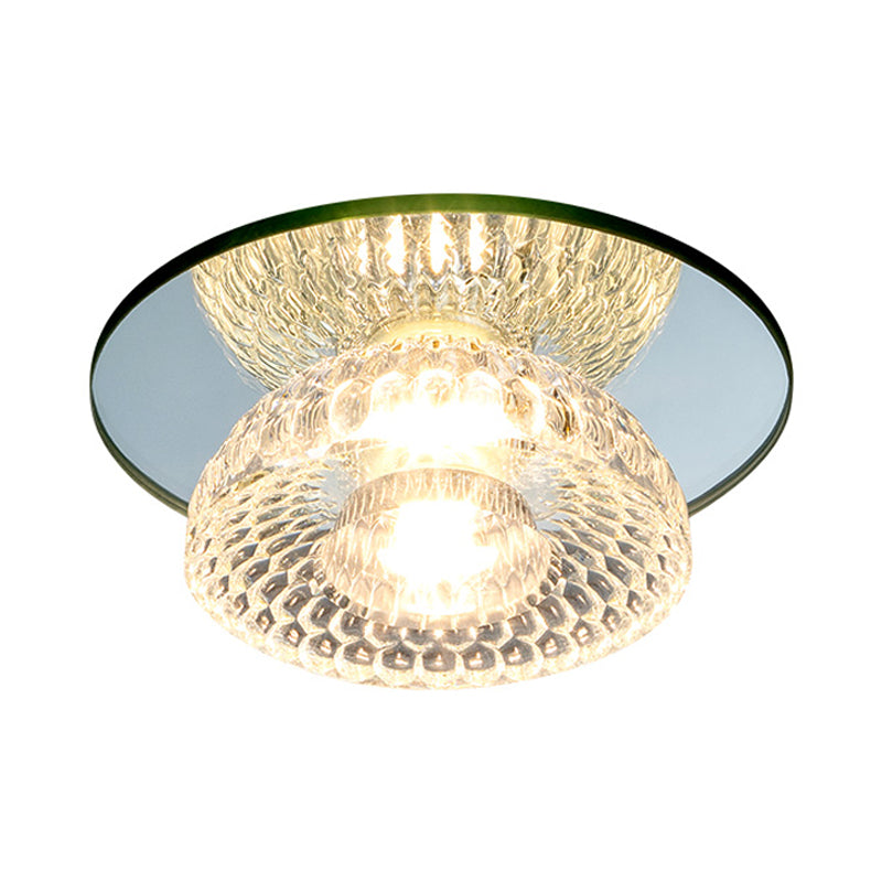 Mini Flower Bowl LED Flush Light Simplicity Chrome Crystal Ceiling Mount Fixture with Mirror Glass Canopy Clearhalo 'Ceiling Lights' 'Close To Ceiling Lights' 'Close to ceiling' 'Flush mount' Lighting' 798625