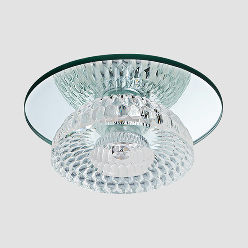 Mini Flower Bowl LED Flush Light Simplicity Chrome Crystal Ceiling Mount Fixture with Mirror Glass Canopy Clearhalo 'Ceiling Lights' 'Close To Ceiling Lights' 'Close to ceiling' 'Flush mount' Lighting' 798626