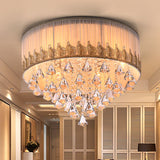 Braided Trim Pleated Fabric Ceiling Lamp Modern 4-Light Lounge Flushmount with Clear Crystal Diamond Drape Clear Clearhalo 'Ceiling Lights' 'Close To Ceiling Lights' 'Close to ceiling' 'Flush mount' Lighting' 798628