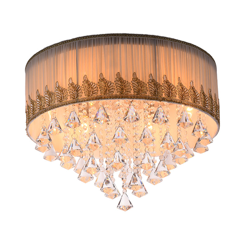 Braided Trim Pleated Fabric Ceiling Lamp Modern 4-Light Lounge Flushmount with Clear Crystal Diamond Drape Clearhalo 'Ceiling Lights' 'Close To Ceiling Lights' 'Close to ceiling' 'Flush mount' Lighting' 798629