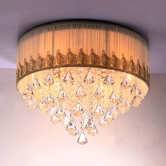 Braided Trim Pleated Fabric Ceiling Lamp Modern 4-Light Lounge Flushmount with Clear Crystal Diamond Drape Clearhalo 'Ceiling Lights' 'Close To Ceiling Lights' 'Close to ceiling' 'Flush mount' Lighting' 798630