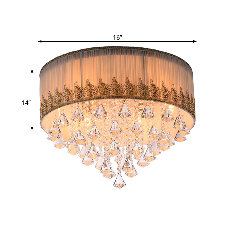 Braided Trim Pleated Fabric Ceiling Lamp Modern 4-Light Lounge Flushmount with Clear Crystal Diamond Drape Clearhalo 'Ceiling Lights' 'Close To Ceiling Lights' 'Close to ceiling' 'Flush mount' Lighting' 798631