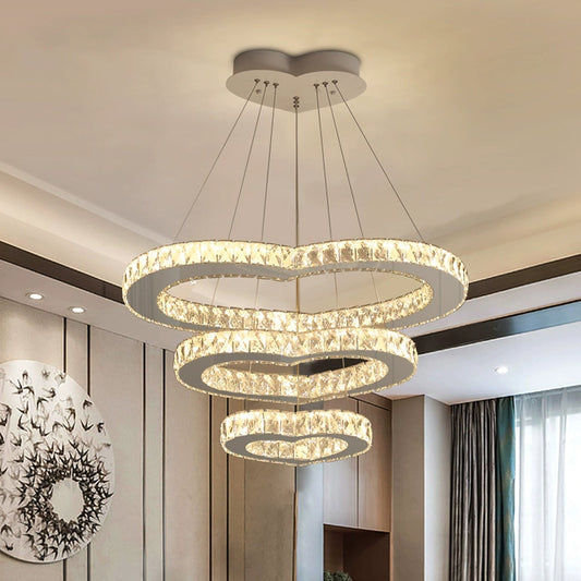 Crystal Embedded Chrome Chandelier 3-Tier Loving Heart Modernist LED Hanging Light Fixture Chrome Clearhalo 'Ceiling Lights' 'Chandeliers' 'Modern Chandeliers' 'Modern' Lighting' 798632