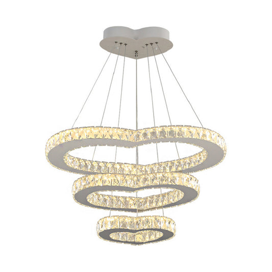 Crystal Embedded Chrome Chandelier 3-Tier Loving Heart Modernist LED Hanging Light Fixture Clearhalo 'Ceiling Lights' 'Chandeliers' 'Modern Chandeliers' 'Modern' Lighting' 798634