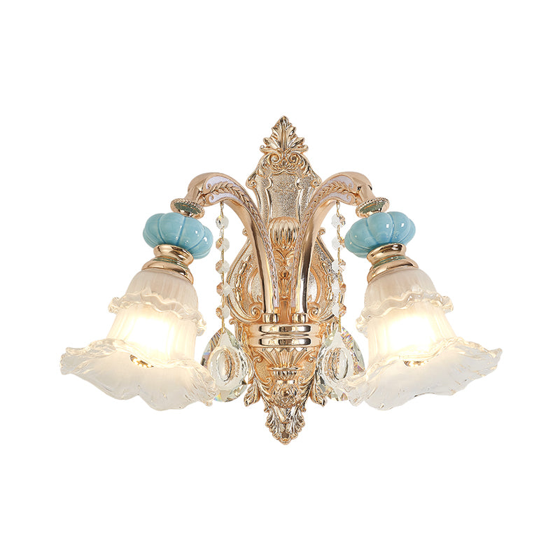 1/2-Head Drooping Flower Wall Light Retro Gold Opal Matte Glass Wall Mounted Fixture Clearhalo 'Wall Lamps & Sconces' 'Wall Lights' Lighting' 798703