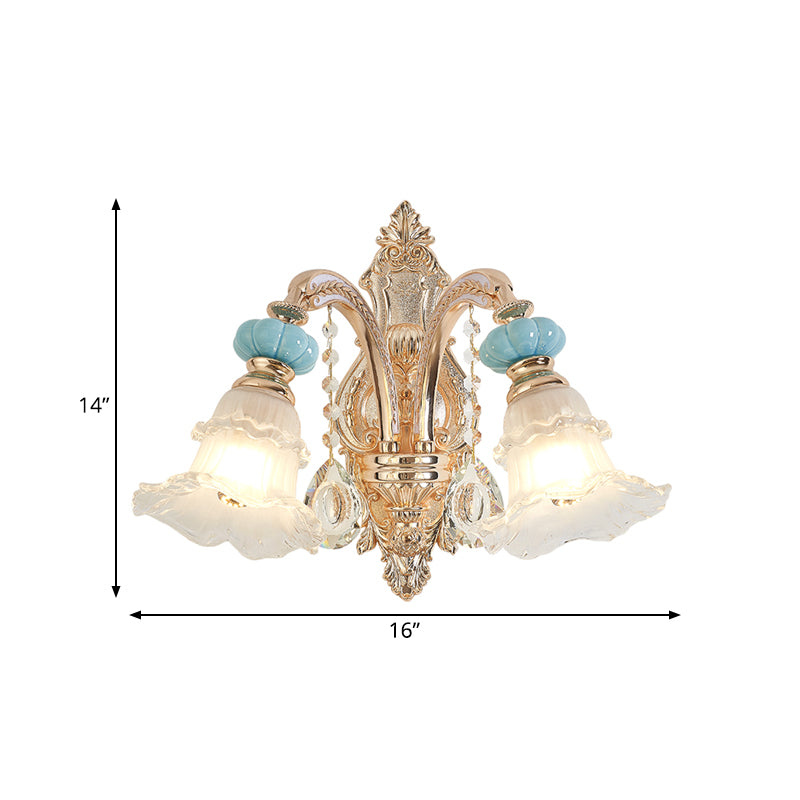 1/2-Head Drooping Flower Wall Light Retro Gold Opal Matte Glass Wall Mounted Fixture Clearhalo 'Wall Lamps & Sconces' 'Wall Lights' Lighting' 798705