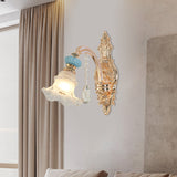 1/2-Head Drooping Flower Wall Light Retro Gold Opal Matte Glass Wall Mounted Fixture Clearhalo 'Wall Lamps & Sconces' 'Wall Lights' Lighting' 798707