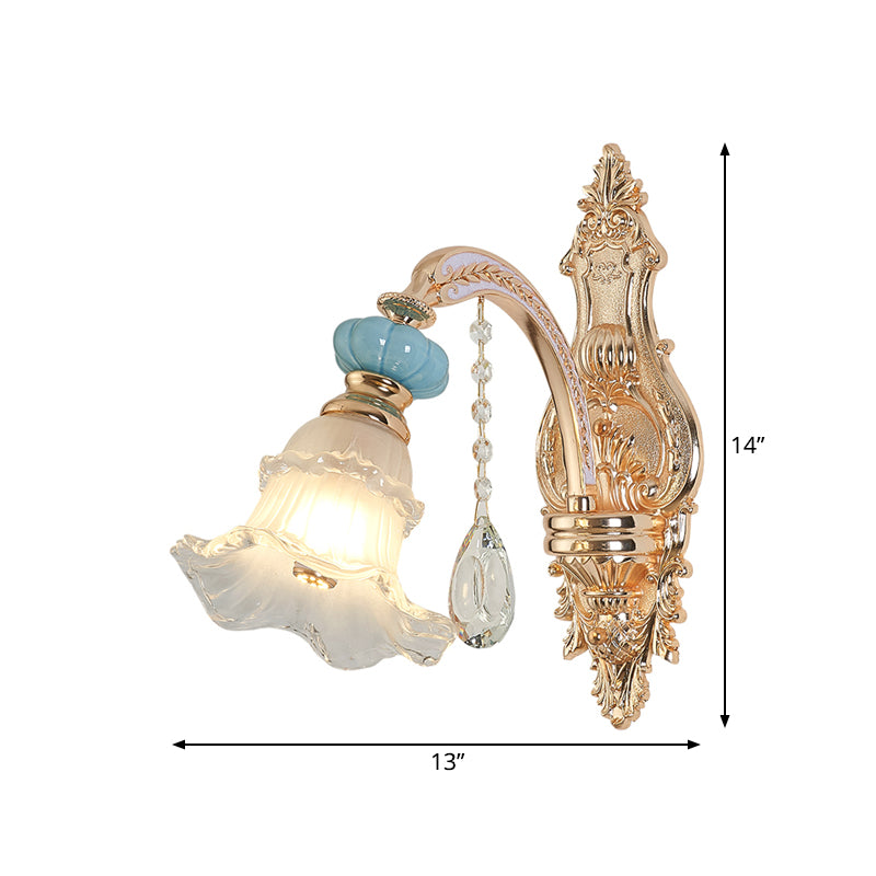 1/2-Head Drooping Flower Wall Light Retro Gold Opal Matte Glass Wall Mounted Fixture Clearhalo 'Wall Lamps & Sconces' 'Wall Lights' Lighting' 798710