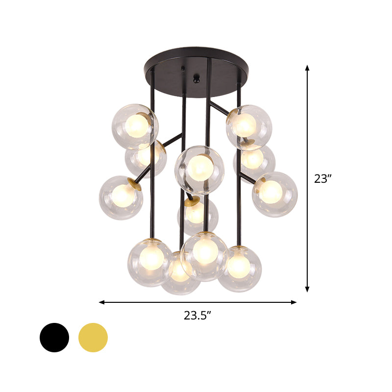 Ball Semi Mount Lighting Modern Clear Glass 9/12 Heads Living Room Close to Ceiling Lamp in Black/Gold Clearhalo 'Ceiling Lights' 'Close To Ceiling Lights' 'Close to ceiling' 'Glass shade' 'Glass' 'Semi-flushmount' Lighting' 798719
