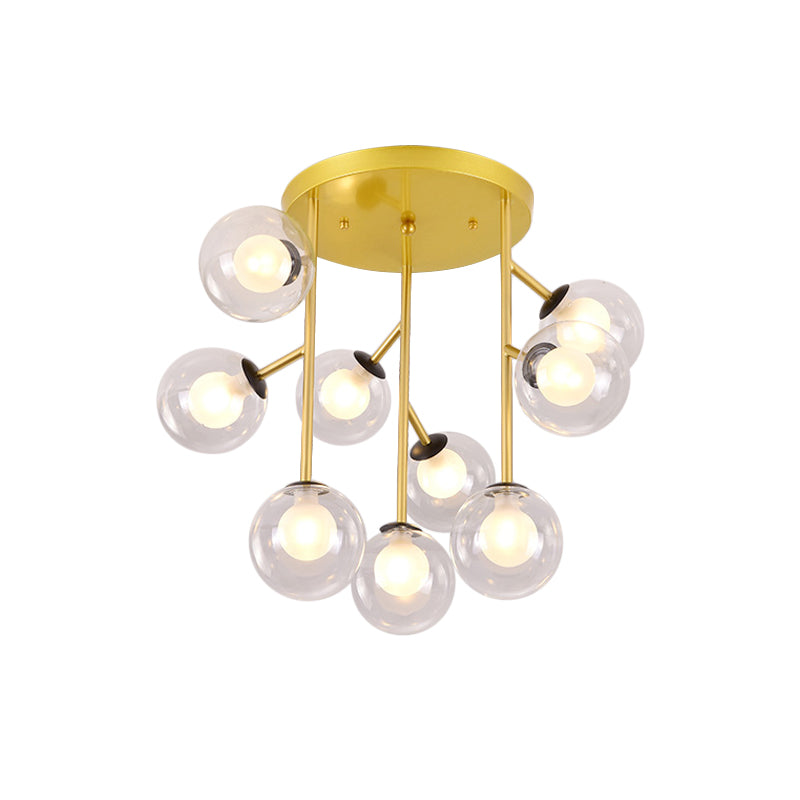 Ball Semi Mount Lighting Modern Clear Glass 9/12 Heads Living Room Close to Ceiling Lamp in Black/Gold Clearhalo 'Ceiling Lights' 'Close To Ceiling Lights' 'Close to ceiling' 'Glass shade' 'Glass' 'Semi-flushmount' Lighting' 798723