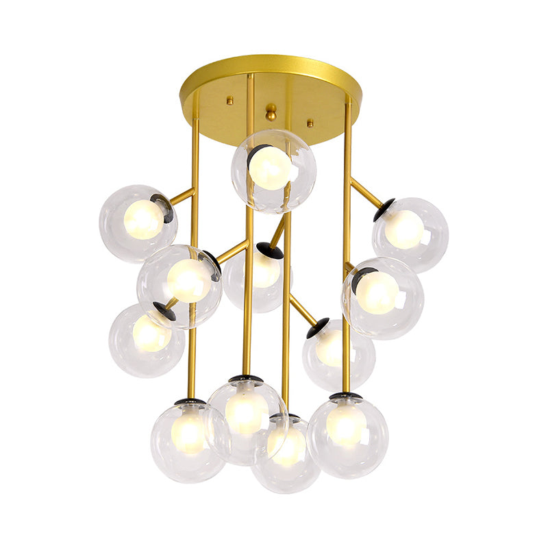 Ball Semi Mount Lighting Modern Clear Glass 9/12 Heads Living Room Close to Ceiling Lamp in Black/Gold Clearhalo 'Ceiling Lights' 'Close To Ceiling Lights' 'Close to ceiling' 'Glass shade' 'Glass' 'Semi-flushmount' Lighting' 798726