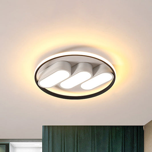 Round Flush Lighting Modern Metallic LED Bedroom Flush Mounted Lamp Fixture in White-Black Black-White Clearhalo 'Ceiling Lights' 'Close To Ceiling Lights' 'Close to ceiling' 'Flush mount' Lighting' 798737