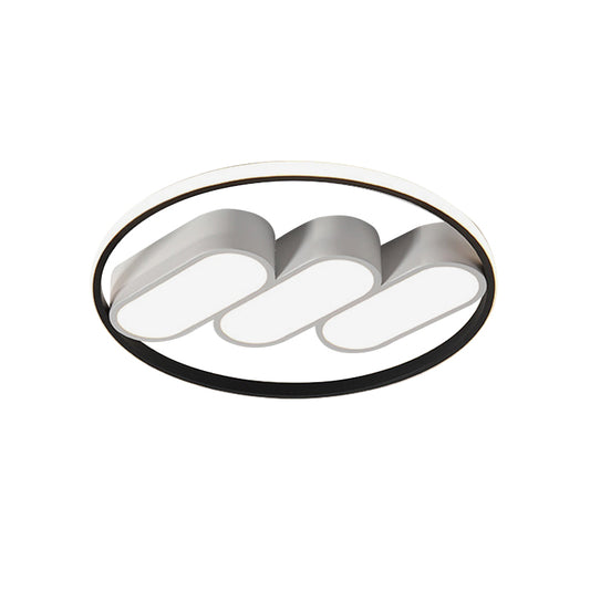 Round Flush Lighting Modern Metallic LED Bedroom Flush Mounted Lamp Fixture in White-Black Clearhalo 'Ceiling Lights' 'Close To Ceiling Lights' 'Close to ceiling' 'Flush mount' Lighting' 798738