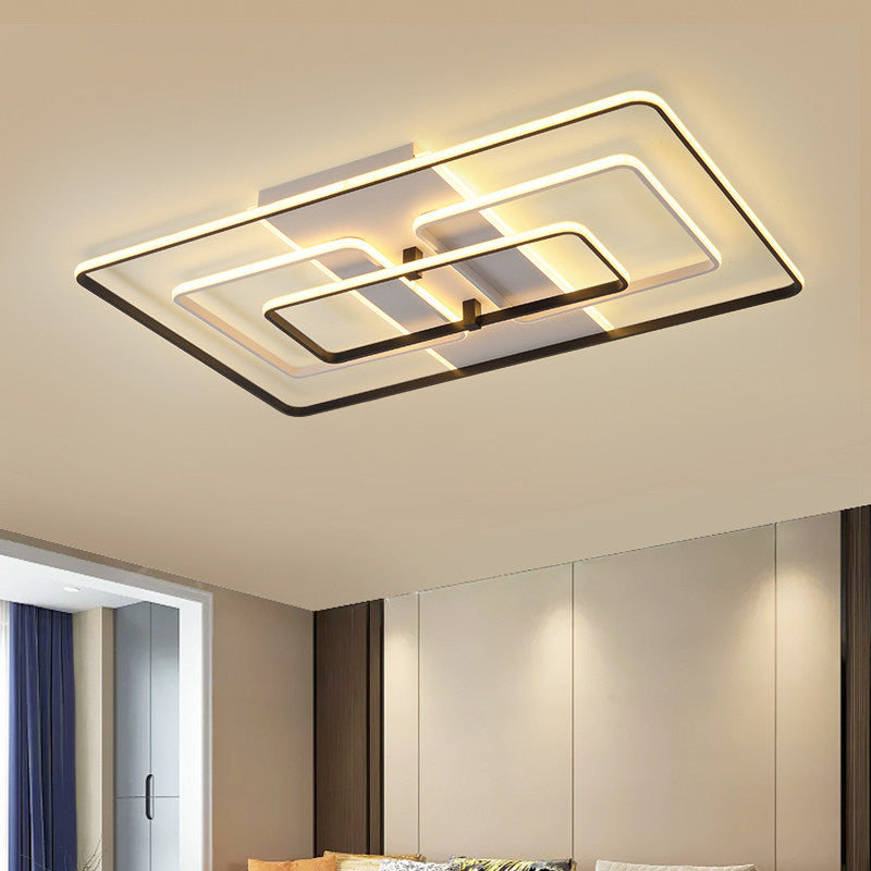 Rectangle Frame Flush Mount Modernist Acrylic White/White and Black LED Flush Lighting in Warm/White Light Black-White Clearhalo 'Ceiling Lights' 'Close To Ceiling Lights' 'Close to ceiling' 'Flush mount' Lighting' 798761